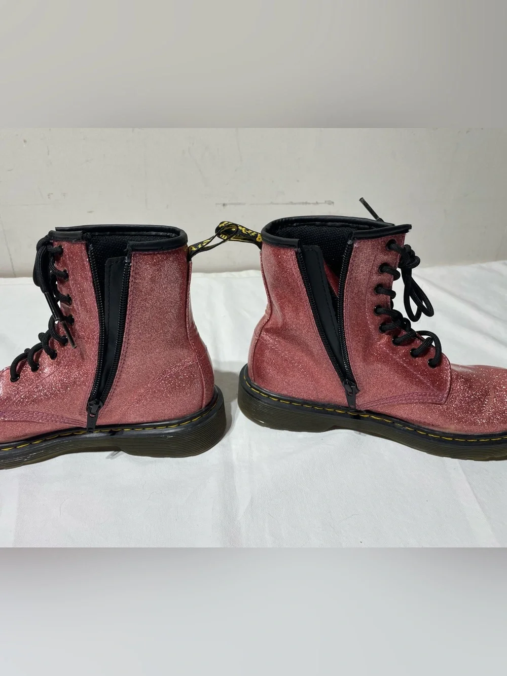 Girl's Dr Martens 1460 Junior Pink Glitter Lace Up Side Zip Combat Boots Size 5
